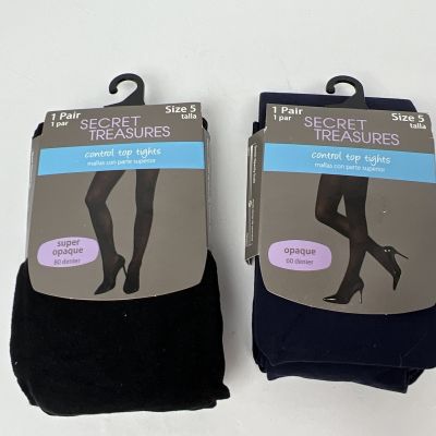 Set Of 2 Fashion Tights Black Women's size 5 Talla Control Top 1 Black, 1 Navy